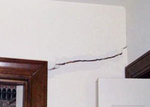 A large drywall crack in an interior wall in Rutland