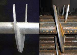 a proper and improper helical blade system in two different foundation piers in Rutland.