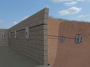 A graphic illustration of a foundation wall system installed in Middlebury