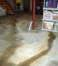 Flooding entering a basement through a floor crack in Milton